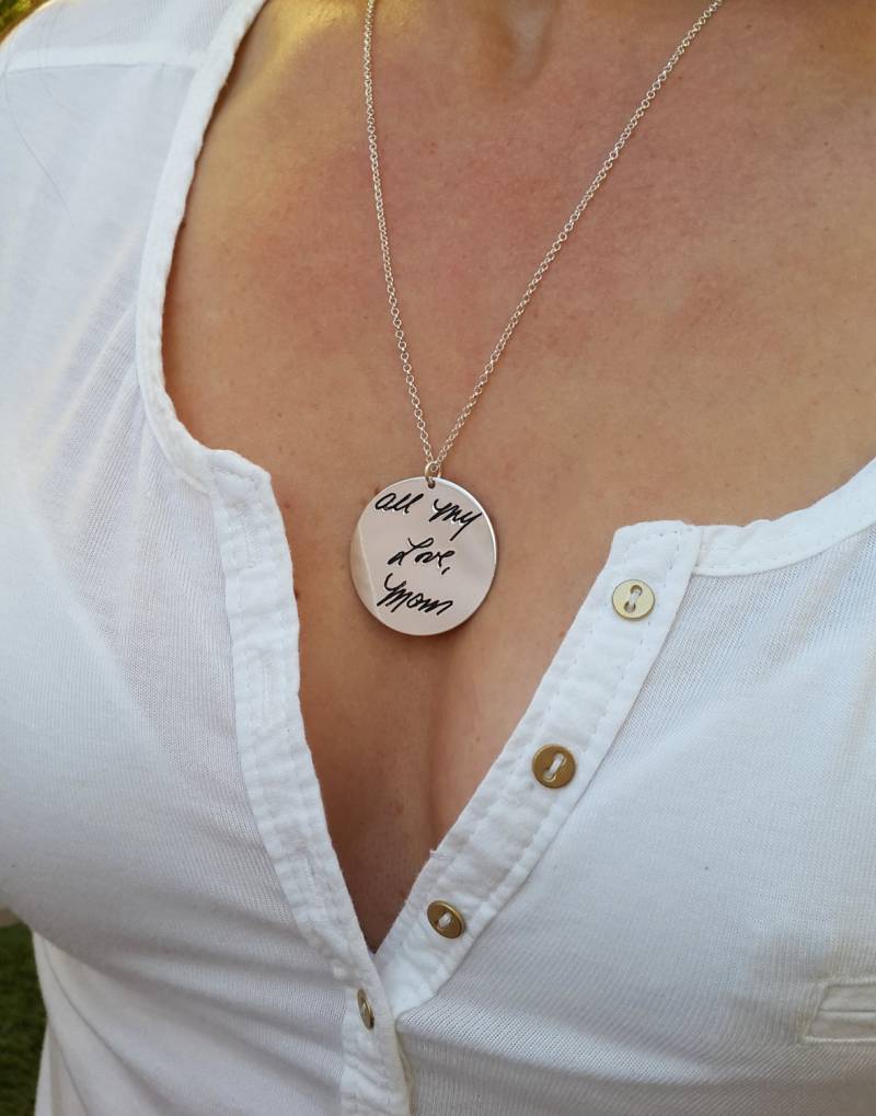 Große Disc Signature Halskette - Handschrift Schmuck Personalisieren Mit Ihrer Persönlichen Signatur von CarolJewelryArt