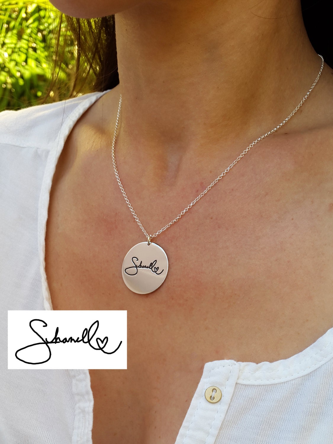 sterling Silber Handschrift Halskette - Personalisierter Signature Disc von CarolJewelryArt