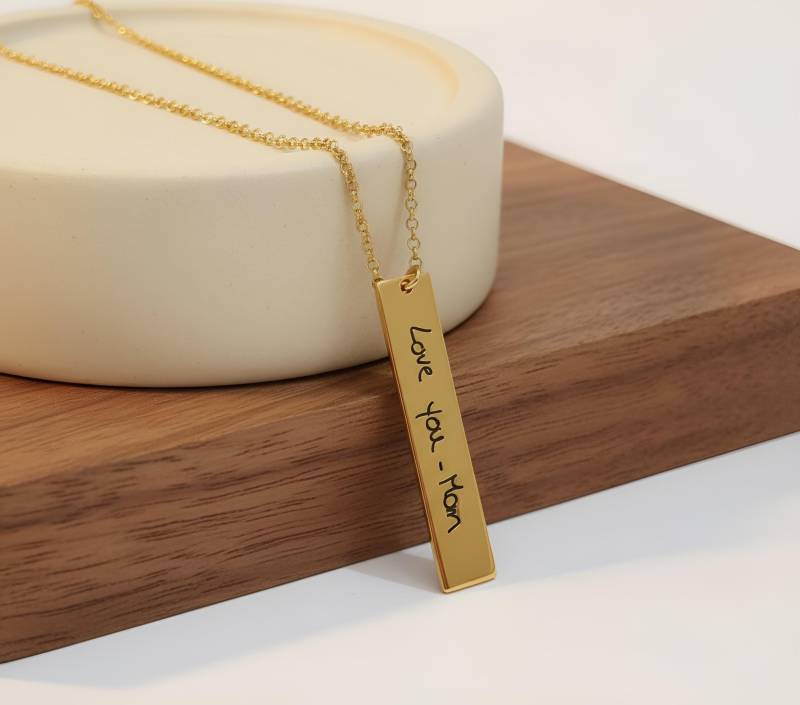 Handschrift Bar Halskette Personalisierte Sterling Silber, Gold Oder Rose von CarolJewelryArt