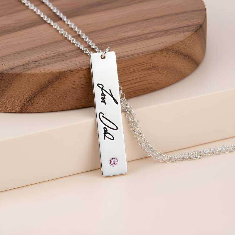 Maßgeschneiderte Vertikale Bar Halskette Echte Handschrift Schmuck - Mit Ihre Personalisierte Signatur Und Geburtsstein von CarolJewelryArt