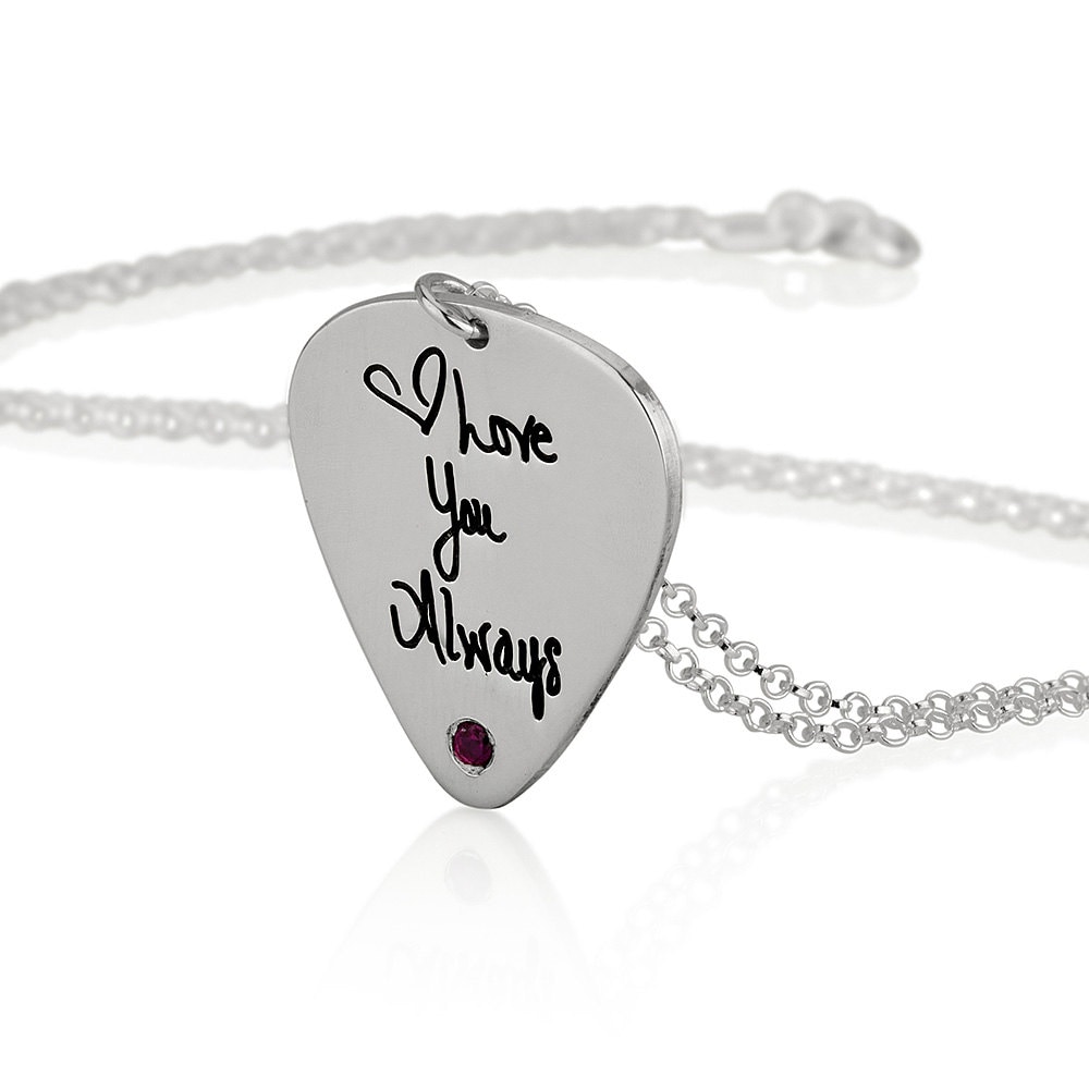 Plektrum Halskette Echte Handschrift Schmuck - Mit Ihrer Persönlichen Unterschrift Und Geburtsstein von CarolJewelryArt