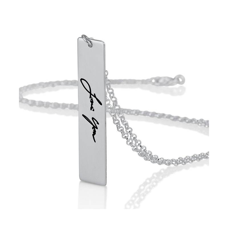 Signatur Vertikale Bar Halskette - Personalisierte Handschrift Andenken Schmuck Geschenk Zum Valentinstag von CarolJewelryArt