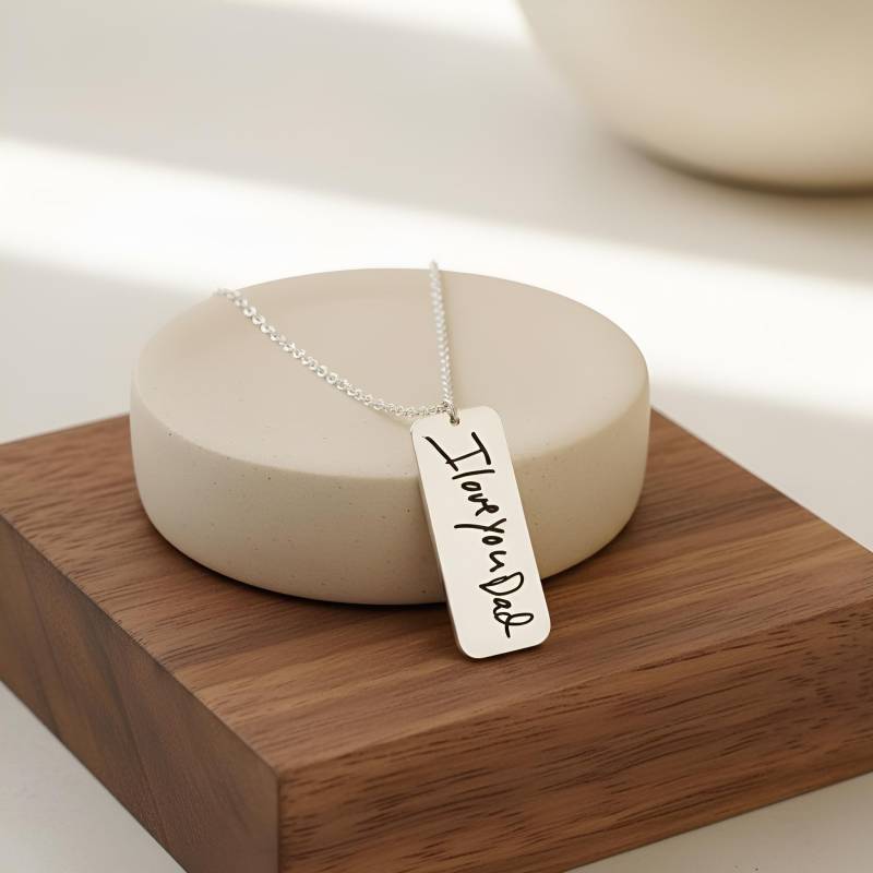 Personalisierte Sterling Silber Vertikale Bar Halskette Handgeschriebene Andenken von CarolJewelryArt