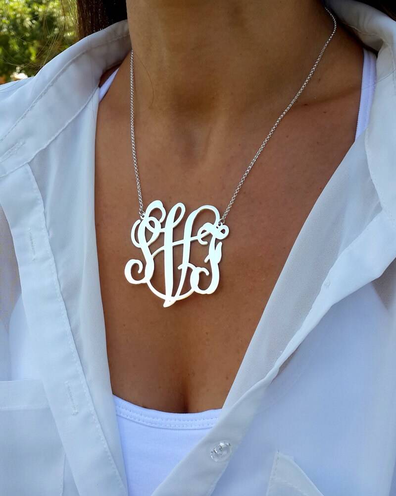 xxl Sterling Silber Monogramm Halskette - Personalisierter Initial Anhänger von CarolJewelryArt