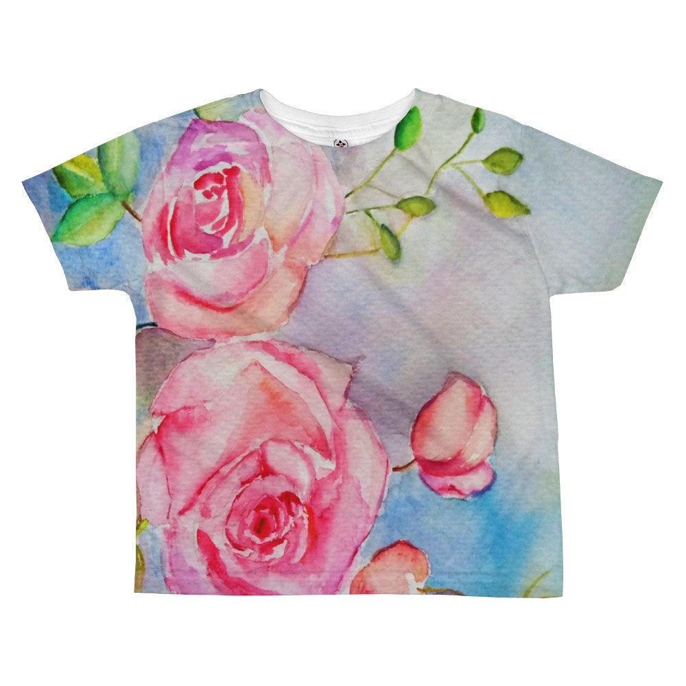 Aquarell Rose All-Over Kids Sublimation T-Shirt von CarolbabyArt