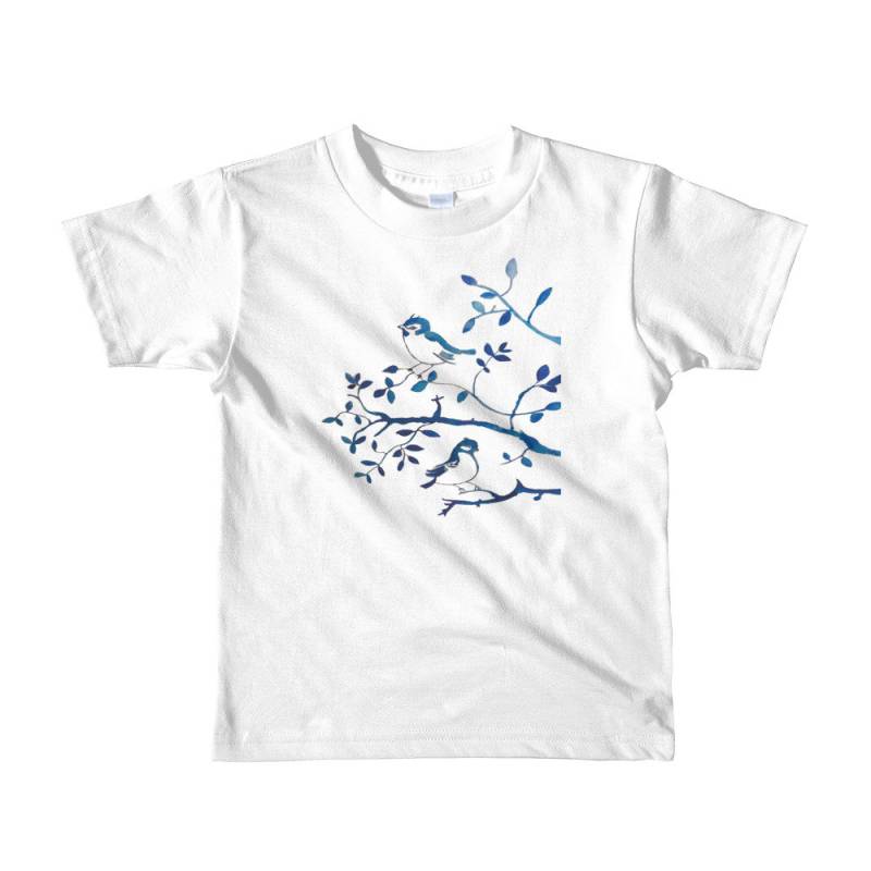 Blaue Vogel Baum Ast Kurzarm Kinder T-Shirt von CarolbabyArt