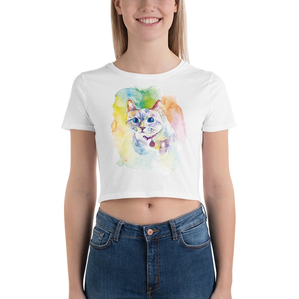 Hand Bemalt Aquarell Schöne Katze Portrait Frauen Crop T Hand Bemalt Aquarell Schöne Katze Portrait Frauen Crop T von CarolbabyArt