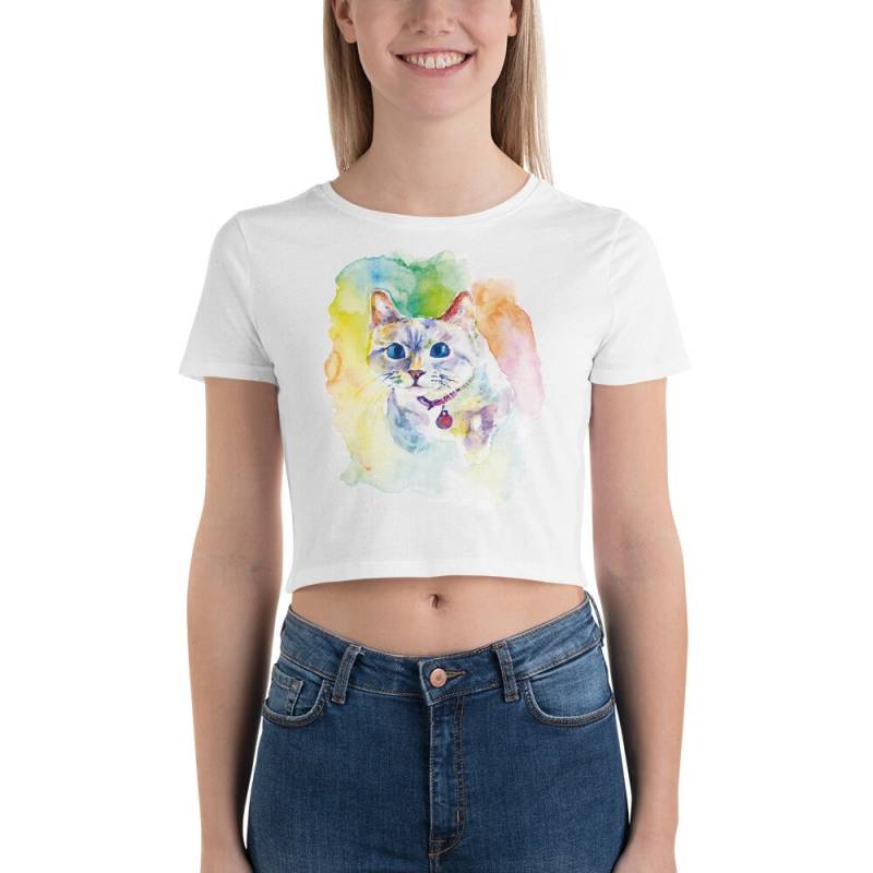 Hand Bemalt Aquarell Schöne Katze Portrait Frauen Crop T Hand Bemalt Aquarell Schöne Katze Portrait Frauen Crop T von CarolbabyArt