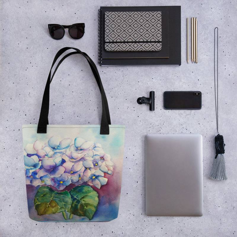 Handbemalte Aquarellfarbe Hydrangea Allround-Druck Tote Handbemalte Aquarellfarbe Hydrangea Allround-Druck Tote von CarolbabyArt
