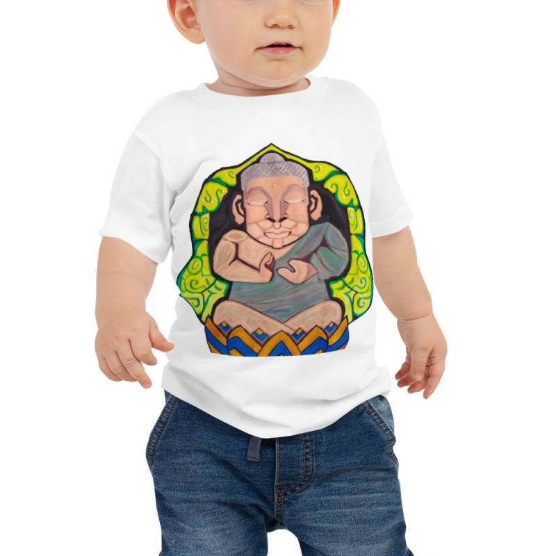 Handgemalte Poster Farbe Buddha Meditation Baby Jersey Kurzarm T-Shirt von CarolbabyArt