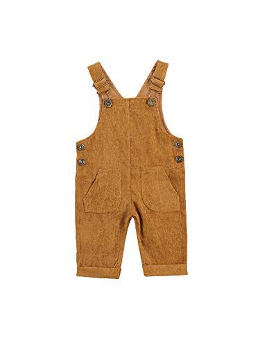 Carolilly Baby Jungen Latzhose Kord Overall Einfarbig Jumpsuit Strampler Retro Hose mit Hosenträger Trägerhose mit Knöpfen (Gelb, 0-6 Monate) von Carolilly