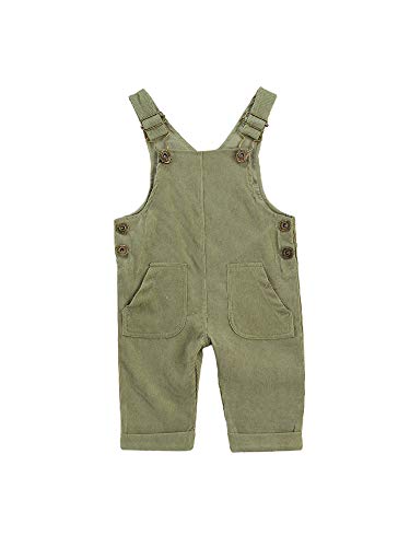 Carolilly Baby Jungen Latzhose Kord Overall Einfarbig Jumpsuit Strampler Retro Hose mit Hosenträger Trägerhose mit Knöpfen (Grün, 0-6 Monate) von Carolilly