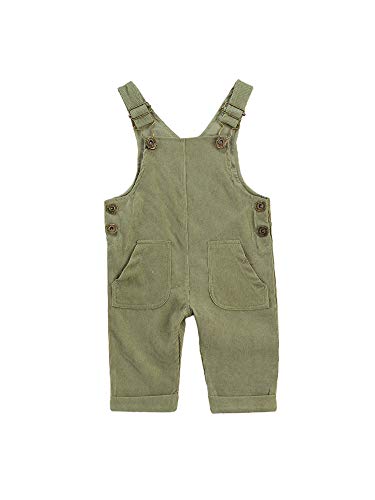Carolilly Baby Jungen Latzhose Kord Overall Einfarbig Jumpsuit Strampler Retro Hose mit Hosenträger Trägerhose mit Knöpfen (Grün, 6-12 Monate) von Carolilly