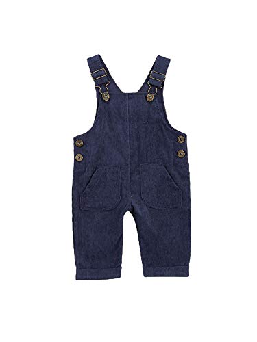 Carolilly Baby Jungen Latzhose Kord Overall Einfarbig Jumpsuit Strampler Retro Hose mit Hosenträger Trägerhose mit Knöpfen (Königsblau, 18-24 Monate) von Carolilly