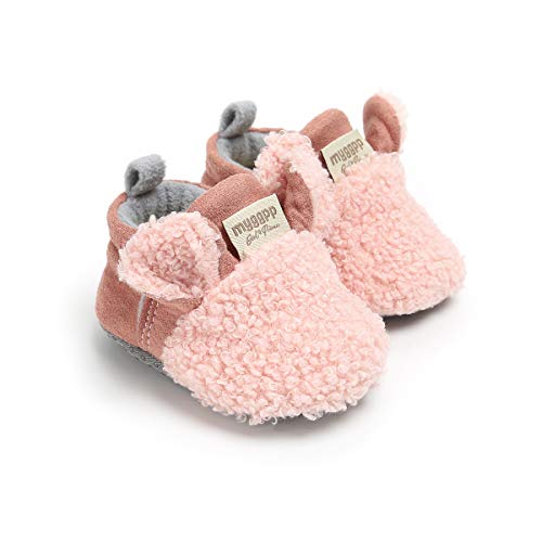 Carolilly Baby Mädchen Junge erste Schritt Turnschuhe Stiefel Cartoon Tierohren Winter Warm Weich (rosa, 0-6 Monate, 11) von Carolilly