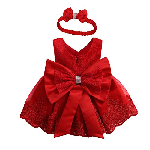 Carolilly Baby Mädchen Kleid Festlich Abendkleid Prinzessin Kleid Tutu Partykleid für Kleinkind Mädchen Brautjungfer Hochzeit Geburtstag (Rot C, 3-6 Monate) von Carolilly