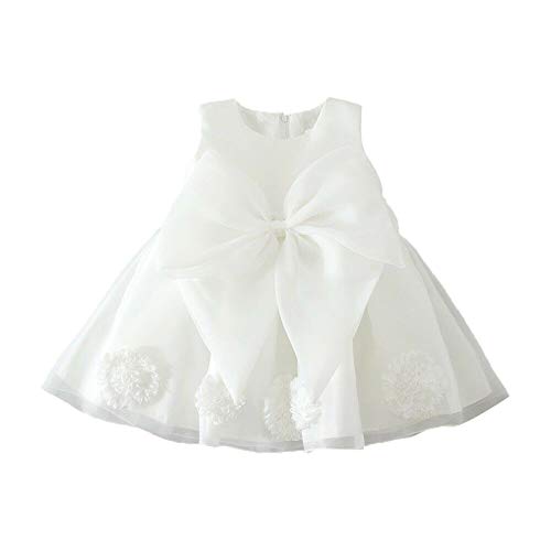 Carolilly Baby Mädchen Kleid Festlich Abendkleid Prinzessin Kleid Tutu Partykleid für Kleinkind Mädchen Brautjungfer Hochzeit Geburtstag (Weiß F, 0-3 Monate) von Carolilly