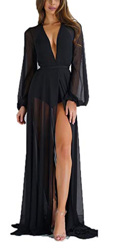 Carolilly Bikini Cover Up Strandkleid Damen Lang Kleid Boho Damen Sommer Kimono Damen Lang Boho Kleid Lang Bademode Damen (Schwarz E, M, m) von Carolilly