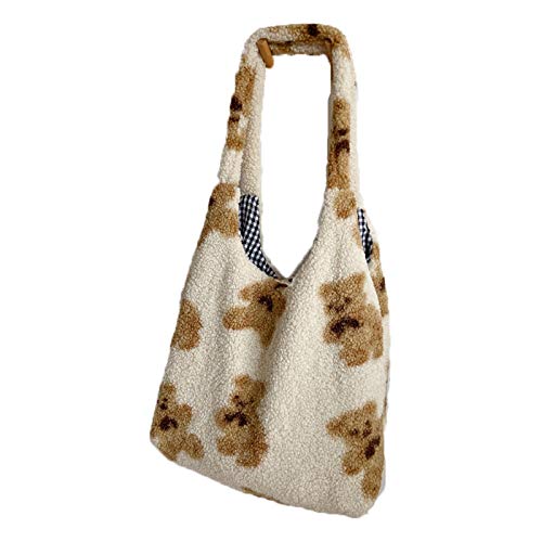 Carolilly Plüsch Schultertasche Damen Cartoon Bär Handtasche Große Kapazität Y2K Tasche für Frauen Y2K Fashion (Beige A, Einheitsgröße) von Carolilly