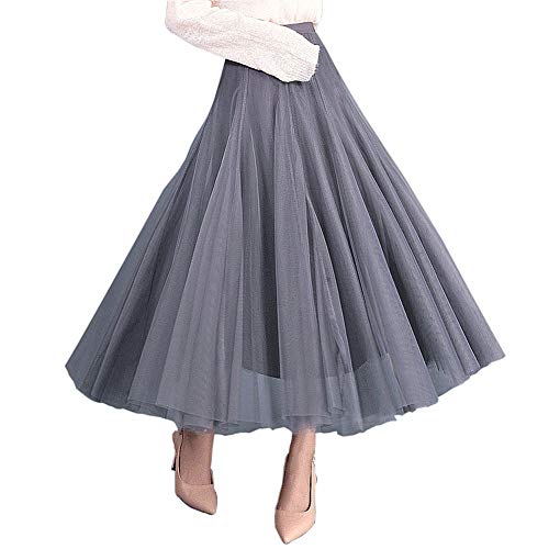 Carolilly Damen Tutu Tüllrock Langer Mesh Rock Knielang Elegante Tüll Röcke für Hochzeit, Einheitsgröße, Grau von Carolilly