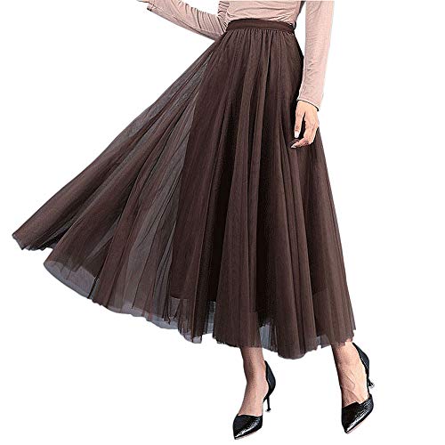 Carolilly Damen Tutu Tüllrock Langer Mesh Rock Knielang Elegante Tüll Röcke für Hochzeit, Einheitsgröße, Kaffee von Carolilly