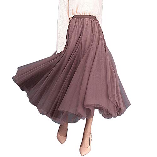 Carolilly Damen Tutu Tüllrock Langer Mesh Rock Knielang Elegante Tüll Röcke für Hochzeit, Einheitsgröße, Khaki von Carolilly