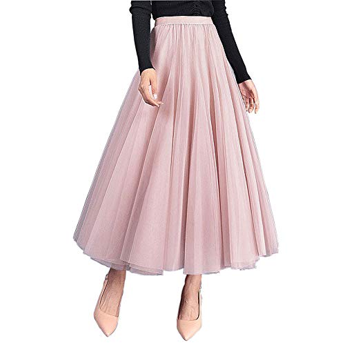 Carolilly Damen Tutu Tüllrock Langer Mesh Rock Knielang Elegante Tüll Röcke für Hochzeit, Einheitsgröße, Pink von Carolilly