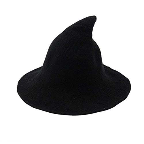 Carolilly Halloween Hexenhut aus hochwertiger Wollmischung Modisch Stylisch Fashion Party Einfarbigen Hut Frau Mädchen Baby Frühling Herbst Winter (Schwarz, ONE Size) von Carolilly