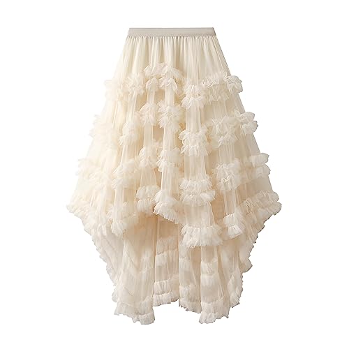 Carolilly Tutu Tüllrock Damen Rock Knielang Petticoat A Linie Rock Damen Ballettrock High Waist Unterrock für Frauen (D Aprikose, Einheitsgröße) von Carolilly