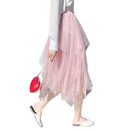 Carolilly Tutu Tüllrock Damen Rock Knielang Petticoat A Linie Rock Damen Ballettrock High Waist Unterrock für Frauen (Rosa C, Einheitsgröße) von Carolilly