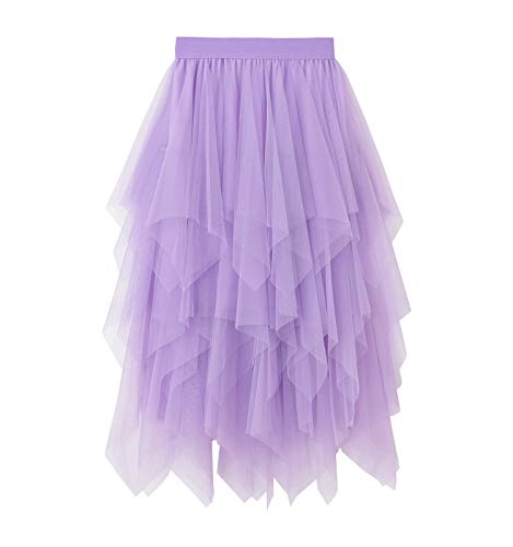 Carolilly Tutu Tüllrock Damen Rock Knielang Petticoat A Linie Rock Damen Ballettrock High Waist Unterrock für Frauen (Violett C, Einheitsgröße) von Carolilly