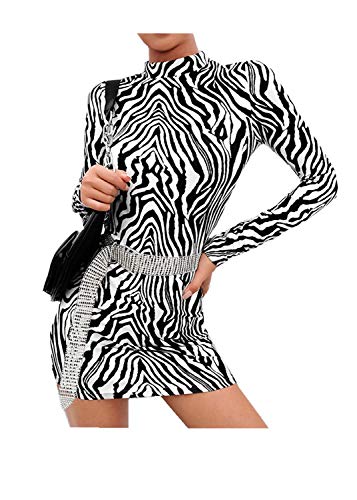 Damen Bodycon Kleid Rollkragen Knielang Elegent eng Partykleid Abendkleid Langarm Kleid Clubwear (Zebre A., S) von Carolilly