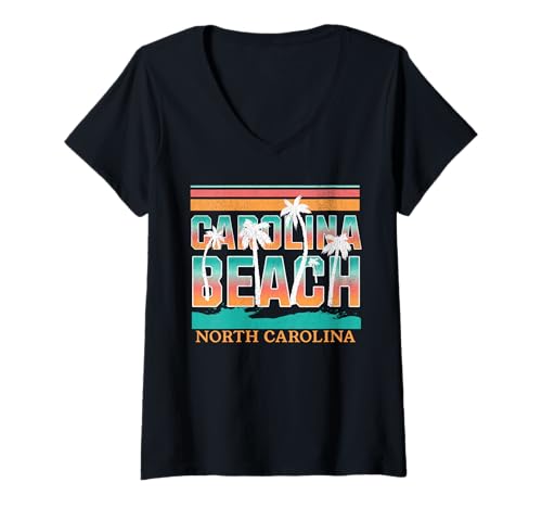 Damen Carolina-Strand T-Shirt mit V-Ausschnitt von Carolina Beach North Carolina Surfing Surf Ocean
