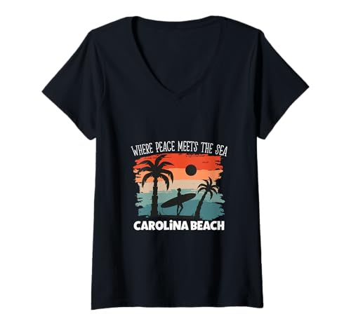 Damen Friede am Meer - Carolina Beach T-Shirt mit V-Ausschnitt von Carolina Beach in North Carolina Designs