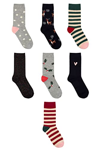Caroline Gardner Damen 7 Tag Weihnachtslaub Geschenk Baumwolle verpackt Socken Packung 7 Multi 37-42 von Caroline Gardner