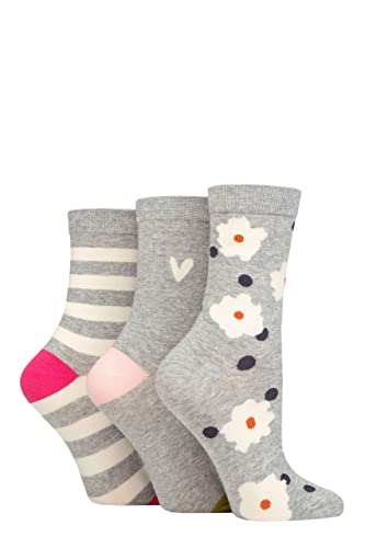 Caroline Gardner Damen Gemustert Baumwolle Socken Packung 3 Blume und Fleck Hellgrau 37-42 von Caroline Gardner