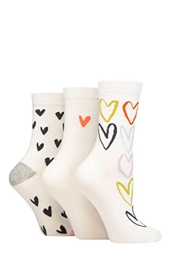 Caroline Gardner Damen Gemustert Baumwolle Socken Packung 3 Herz-Umriss Weiß 37-42 von Caroline Gardner