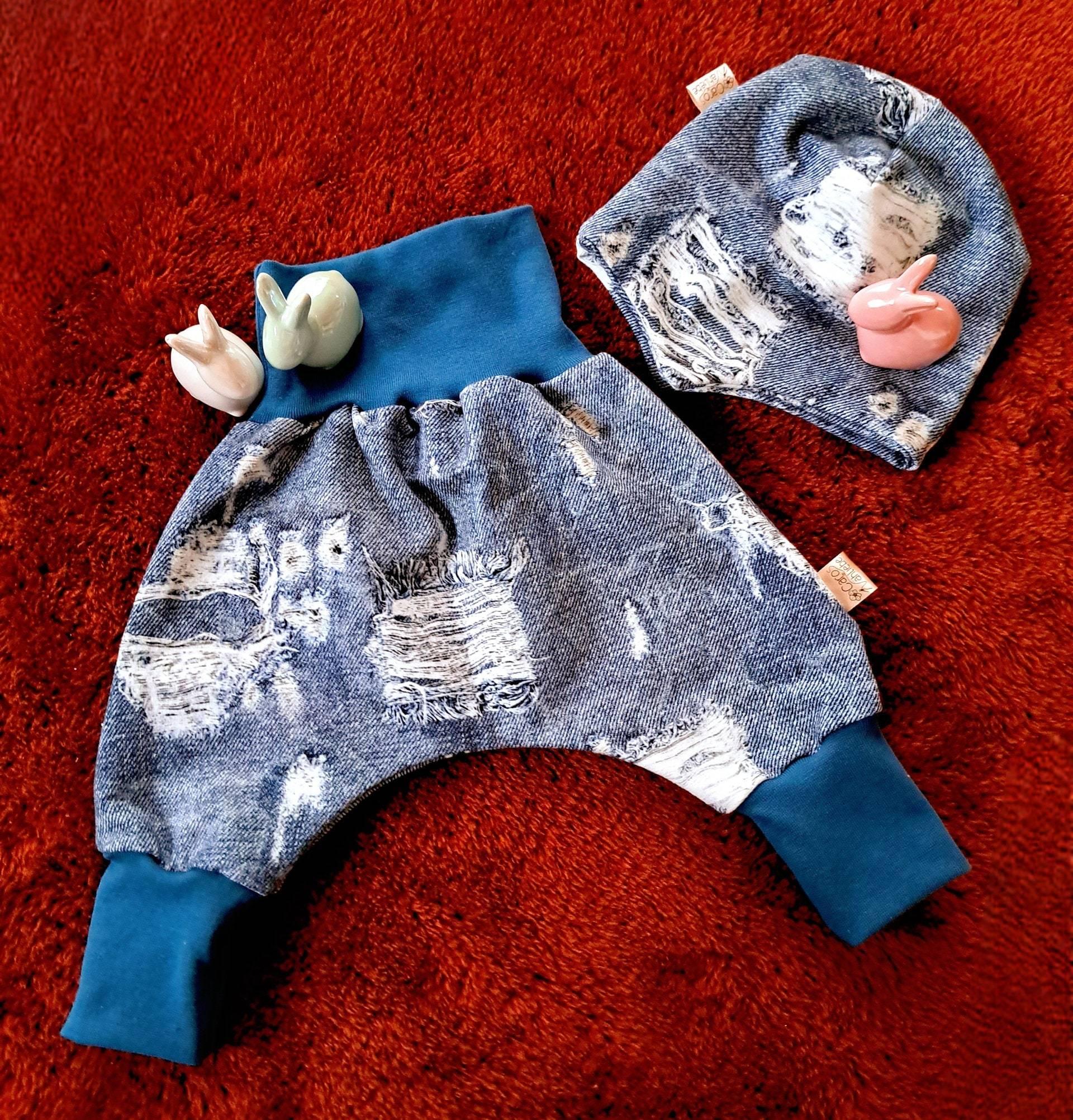 Babyset Jeans/Pumphose Beanie Babymütze Jeansoptik Hose Mütze Babyset Jeans/Pumphose Beanie Babymütze Jeansoptik Hose Mütze von Carosnaehliebe