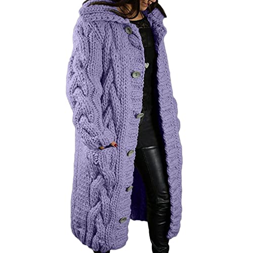 CarpartSJP Damen Strickjacke Winter Elegante Gestrickte Strickjacke Outwear Lange Verdicken Cardigan, Grobstrickjacke Damen Pullover Strickjacken Für Damen (Color : Purple, Size : 3XL) von CarpartSJP