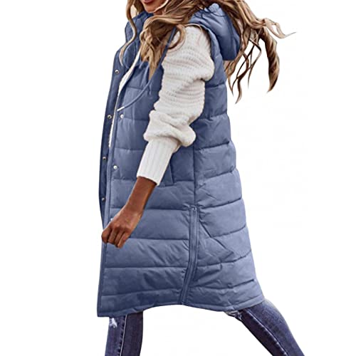 CarpartSJP Daunenweste Damen Lang Winterjacke Daunenjacke Warm Steppweste Damen Lang Casual Daunenmantel Slim Gilet Mit Taschen (Color : Blue, Size : 3XL) von CarpartSJP