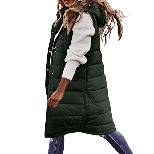 CarpartSJP Daunenweste Damen Lang Winterjacke Daunenjacke Warm Steppweste Damen Lang Casual Daunenmantel Slim Gilet Mit Taschen (Color : Green, Size : L) von CarpartSJP