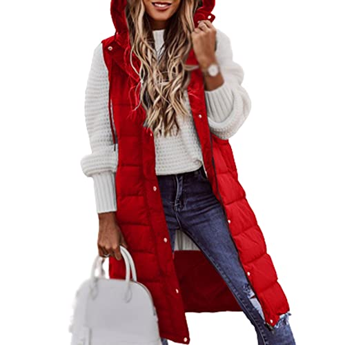 CarpartSJP Daunenweste Damen Lang Winterjacke Daunenjacke Warm Steppweste Damen Lang Casual Daunenmantel Slim Gilet Mit Taschen (Color : Red, Size : 4XL) von CarpartSJP