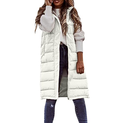 CarpartSJP Daunenweste Damen Lang Winterjacke Daunenjacke Warm Steppweste Damen Lang Casual Daunenmantel Slim Gilet Mit Taschen (Color : White, Size : 3XL) von CarpartSJP