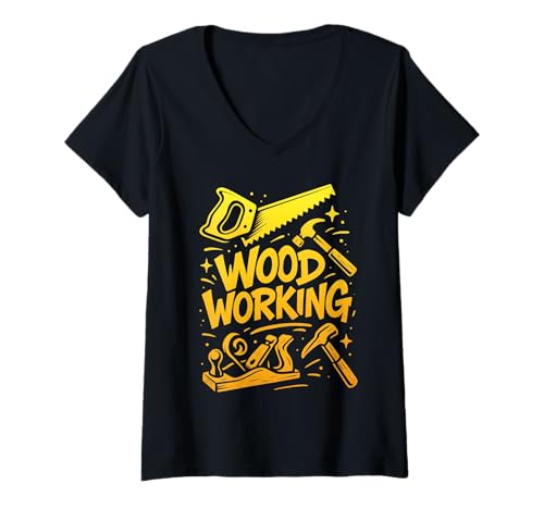 Damen Holzbearbeitung Graffiti Hobby Kunstwerk T-Shirt mit V-Ausschnitt Damen Holzbearbeitung Graffiti Hobby Kunstwerk T-Shirt mit V-Ausschnitt von Carpenter Street