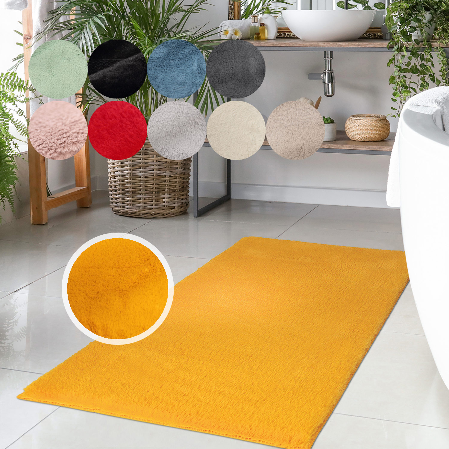 Carpet City Badematte "Topia Mats, Badteppich uni" Höhe 14 mm rutschhemmend beschichtet strapazierfähig Hochflor, Kaninchen Haptik, Polyester, Badezimmerteppich, waschbar von Carpet City