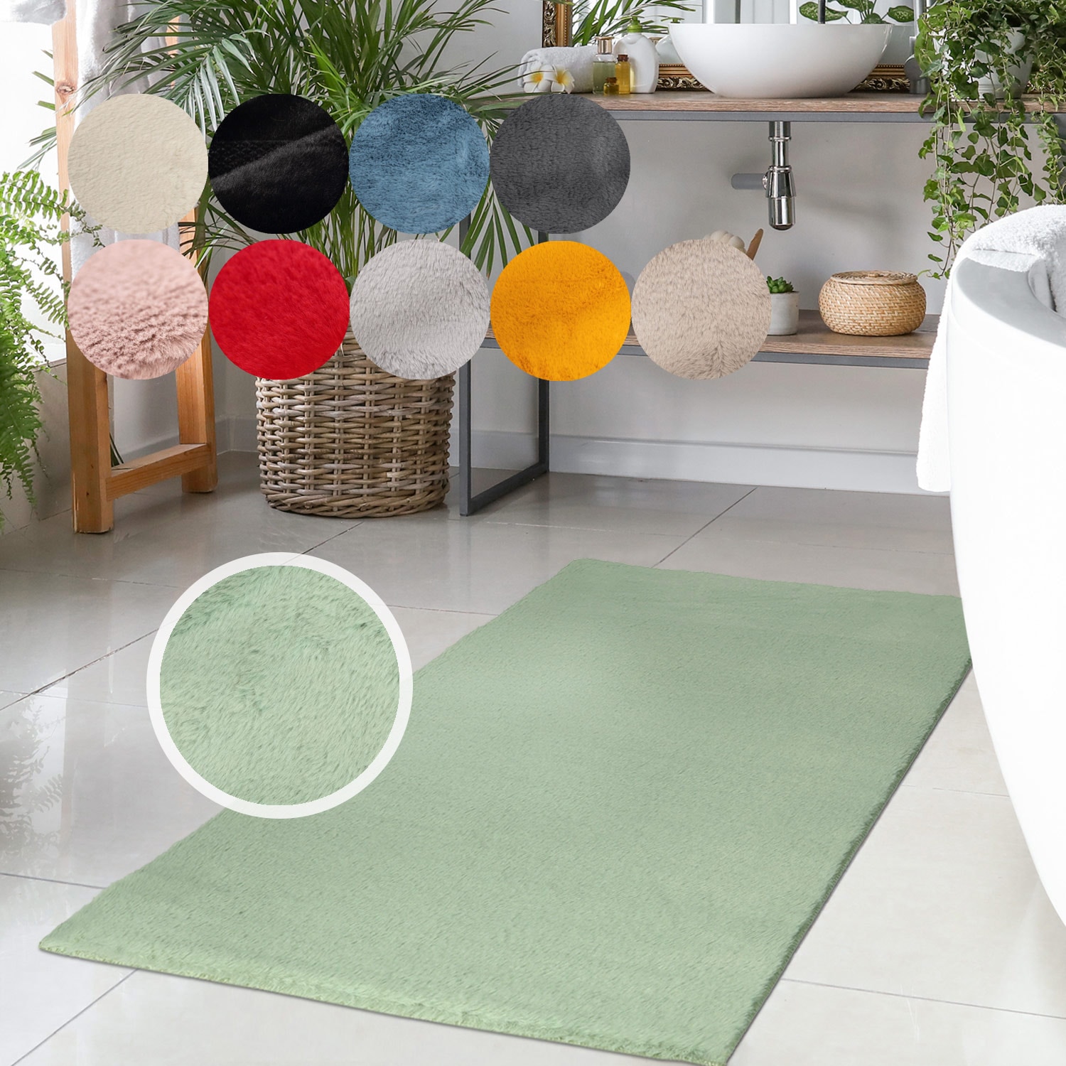 Carpet City Badematte "Topia Mats, Badteppich uni" Höhe 14 mm rutschhemmend beschichtet strapazierfähig Hochflor, Kaninchen Haptik, Polyester, Badezimmerteppich, waschbar von Carpet City