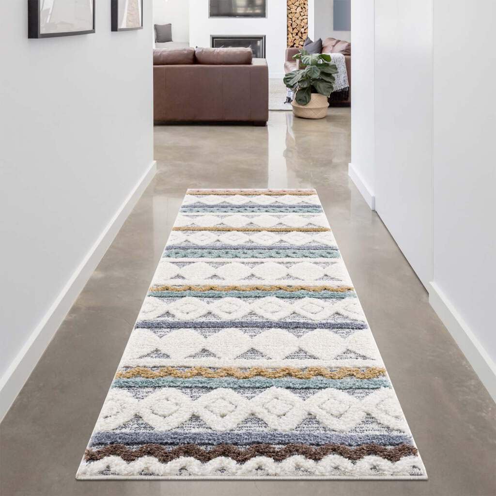 Carpet City Hochflor-Teppich "Focus 3013" rechteckig 20 mm Höhe Läufer, Boho, Hochtief-Muster/ 3D-Effekt, für Wohnzimmer, Schlafzimmer von Carpet City