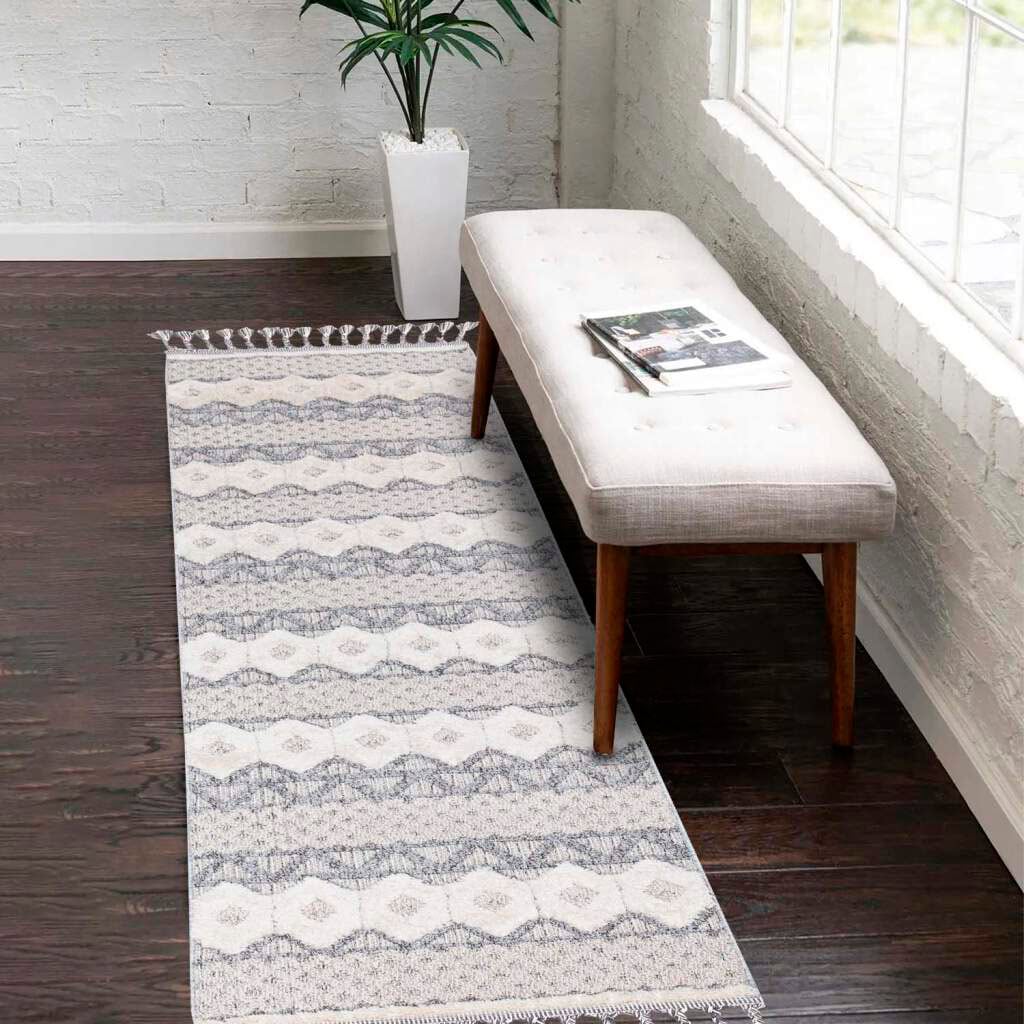 Carpet City Hochflor-Teppich "Valencia 728" rechteckig 20 mm Höhe Läufer, Boho-Stil, 3D-Effekt, Relief, Hoch-Tief-Struktur, mit Fransen von Carpet City