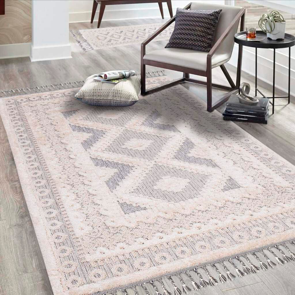 Carpet City Hochflor-Teppich "Valencia 730" rechteckig 20 mm Höhe Läufer, Boho-Stil, 3D-Effekt, Relief, Hoch-Tief-Struktur, mit Fransen von Carpet City