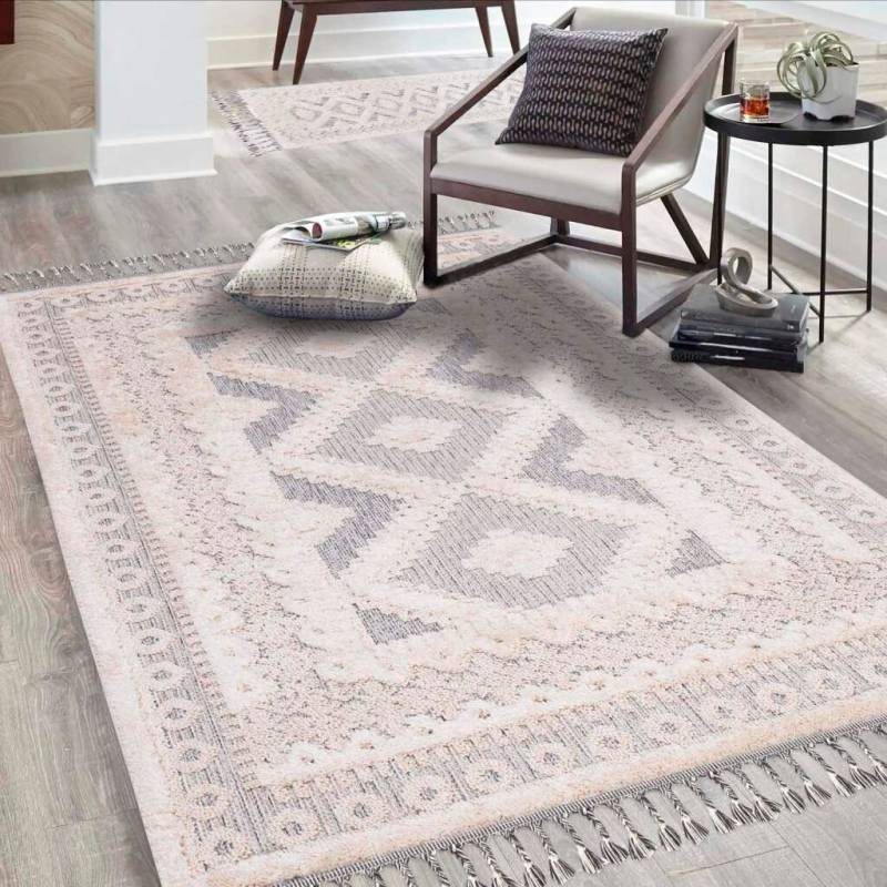 Carpet City Hochflor-Teppich "Valencia 730" rechteckig 20 mm Höhe Läufer, Boho-Stil, 3D-Effekt, Relief, Hoch-Tief-Struktur, mit Fransen von Carpet City